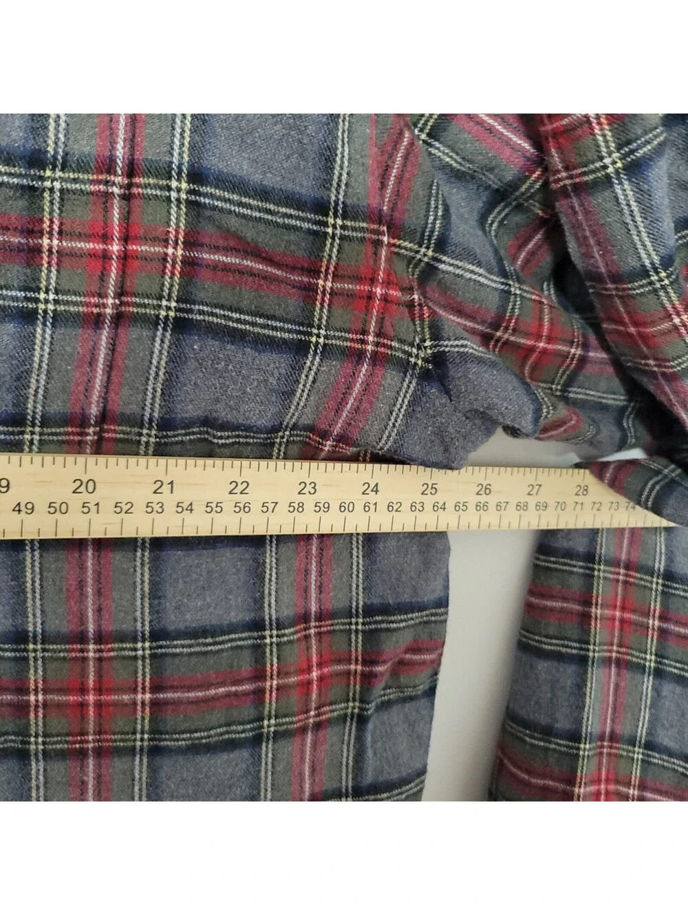Vintage L.L.Bean Pajama Shirt Mens L Red Gray Plaid Flannel Cotton Sleepwear